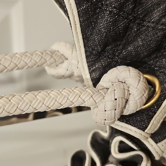 Sharif Quilted Black Denim Fabric & Braided Leather Straps Shoulder Bag NWOT - Picture 11 of 15